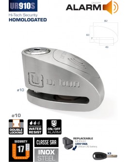 Urban Κλειδαριά Δισκοφρένου με Συναγερμό UR910S 10mm Inox