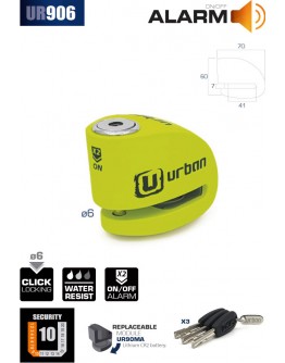 Urban Κλειδαριά Δισκοφρένου με Συναγερμό UR906X 6mm Fluo Yellow